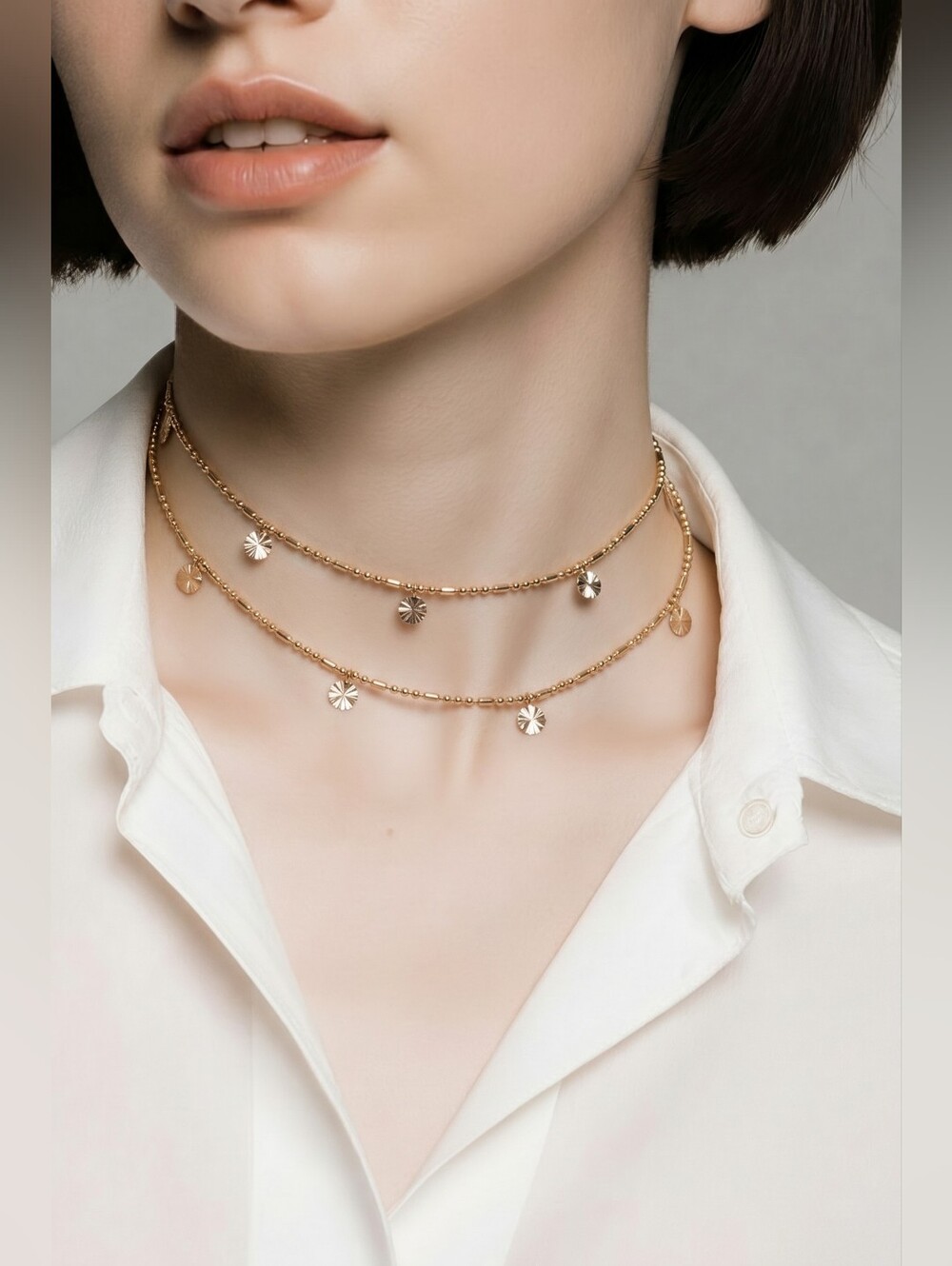 Francescas Gold Tone Double Layer Dainty Charm Necklace/ Choker